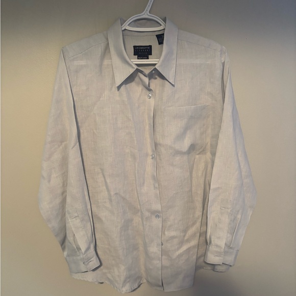 Liz Claiborne Liz Sport Medium 100% Linen Light Grey Button Down Shirt - Picture 5 of 6